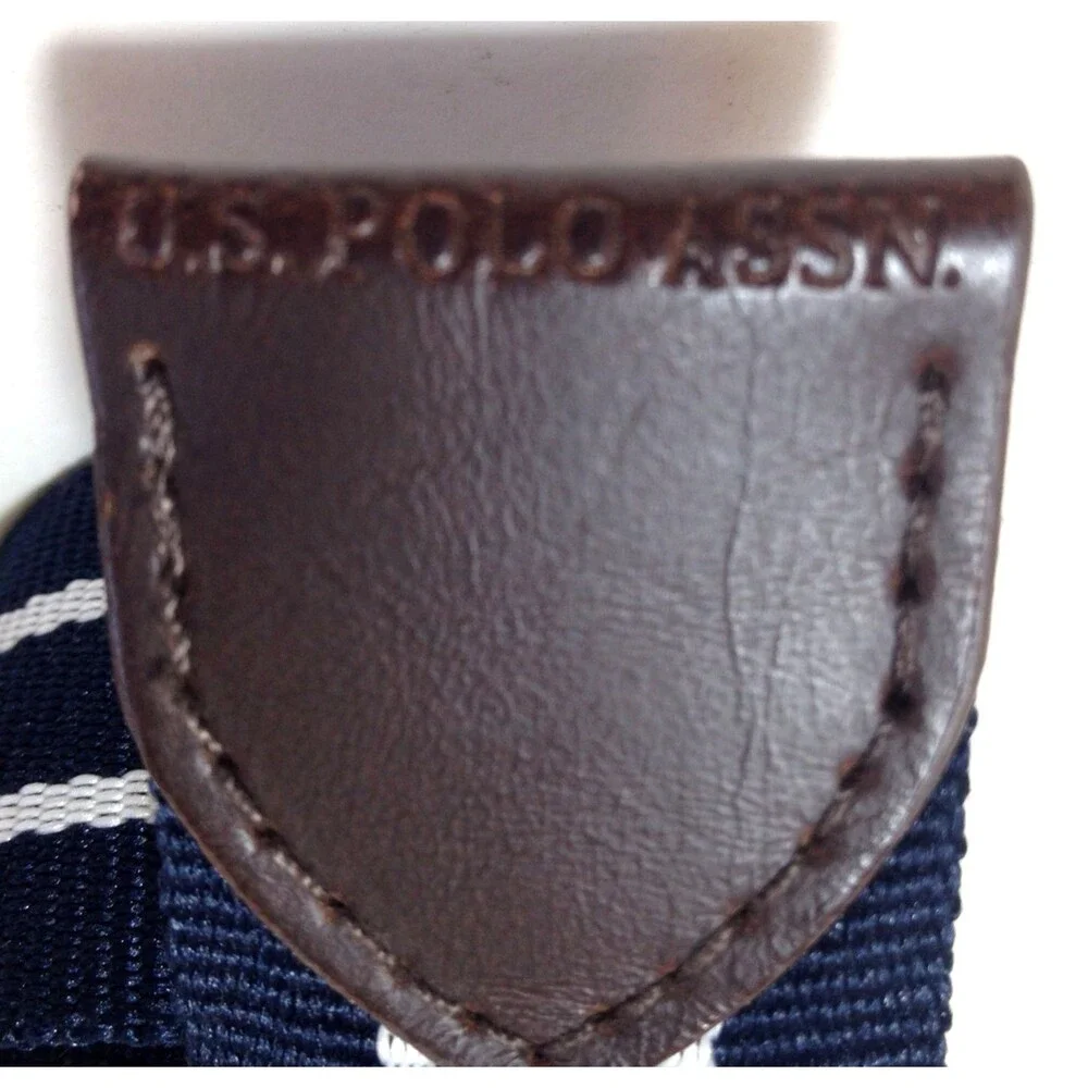 Vintage US Polo Assn Navy Blue Canvas Leather Tip Adjustable D-ring Belt 30-36